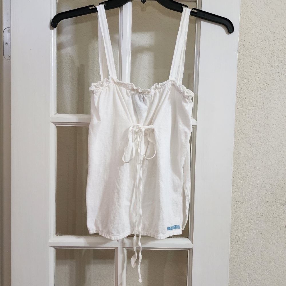 American Eagle Y2K White Tie Front Camisole Tank Top Ruffle Neck Cotton XS